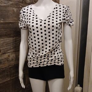 Elegant Black and White Polka Dot V-Neck Blouse